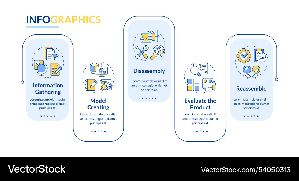Reverse engineering process rectangle infographic Reverse engineering process rectangle infographic Vector Image