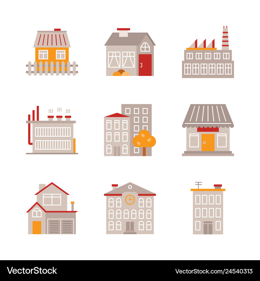 Set of building icons and concepts in flat style vector image