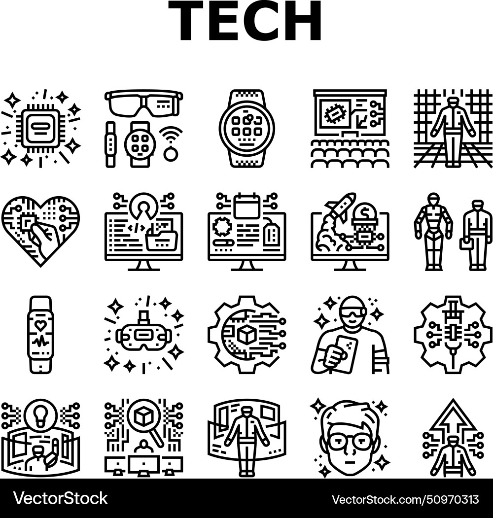 Tech enthusiast geek nerd man icons set vector image