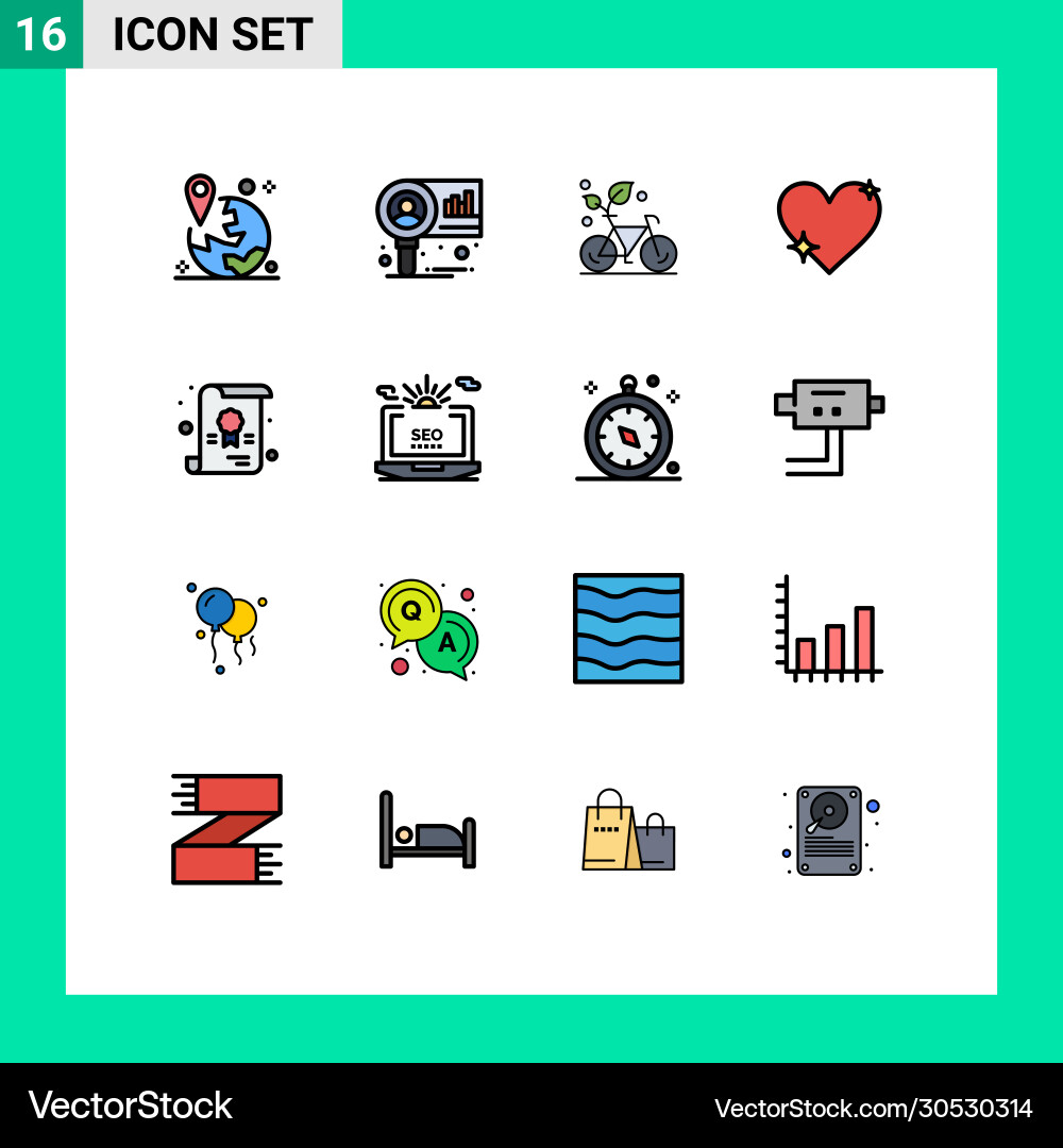 16 universal flat color filled lines set for web Vector Image