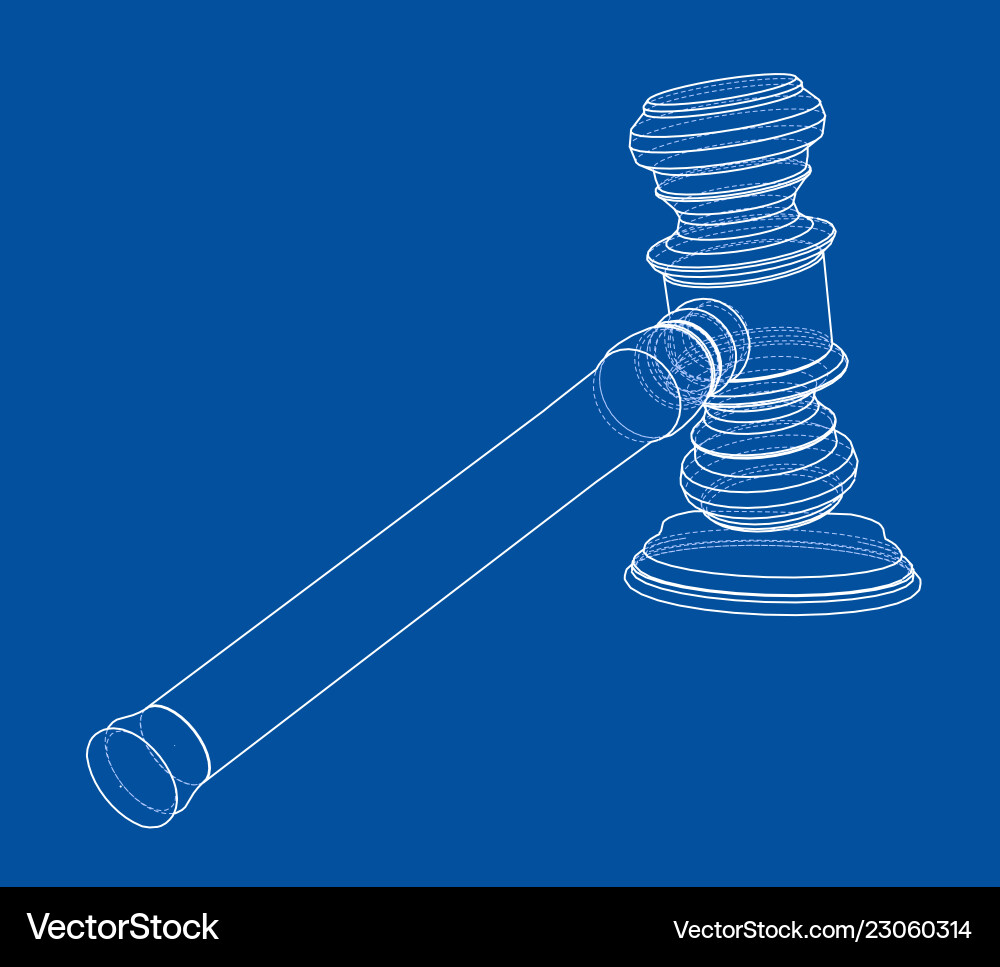 3d outline gavel rendering of vector image