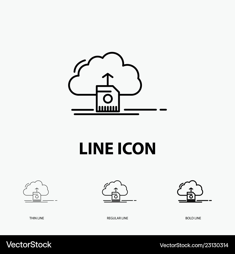 Cloud upload save data computing icon in thin Cloud upload save data computing icon in thin Vector Image