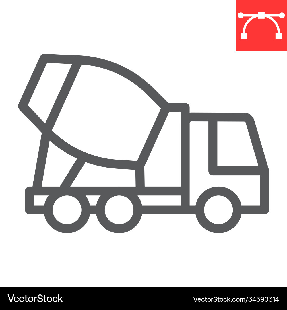 Concrete mixer line icon construction and vehicle