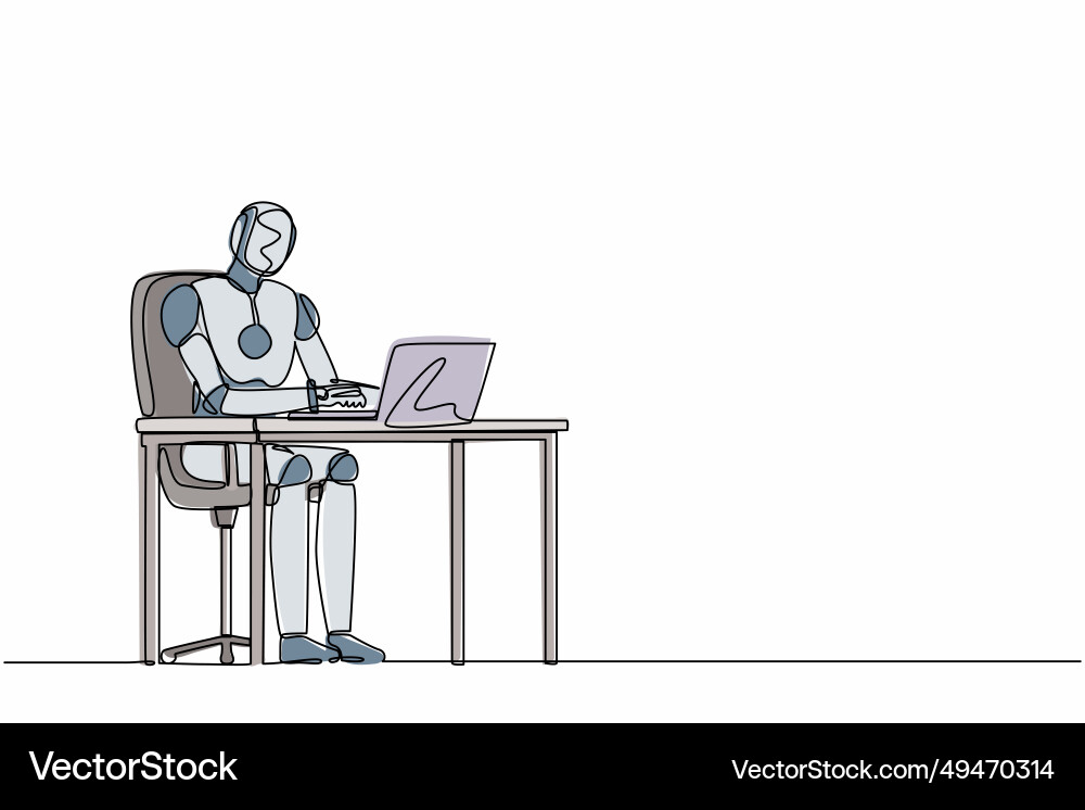 Continuous one line drawing robot working typing Continuous one line drawing robot working typing vector image