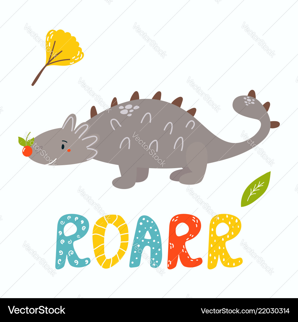 Cute ankylosaurus dino roarr greeting card Cute ankylosaurus dino roarr greeting card vector image