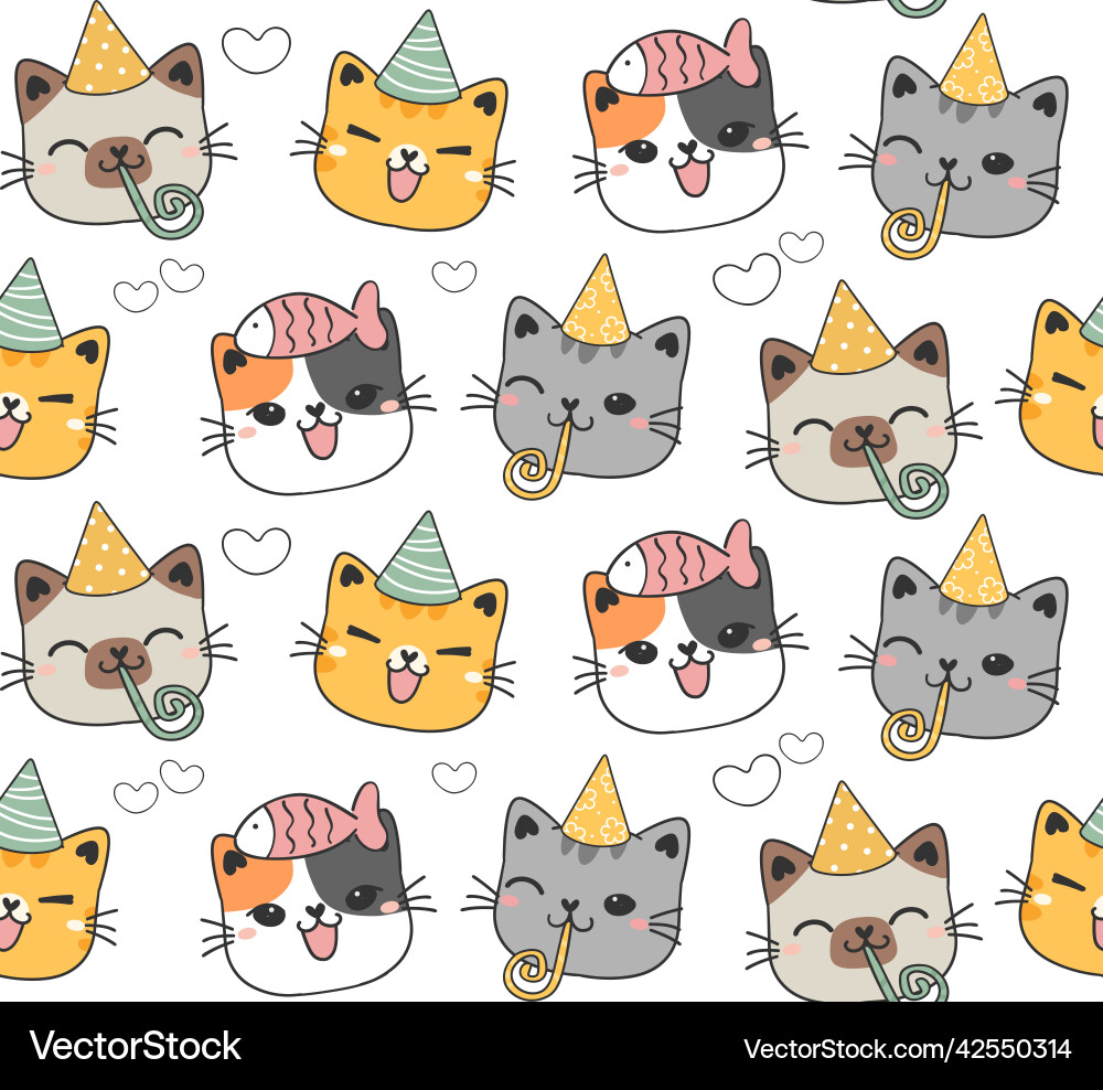 Cute Cat Face Pattern Vector Image