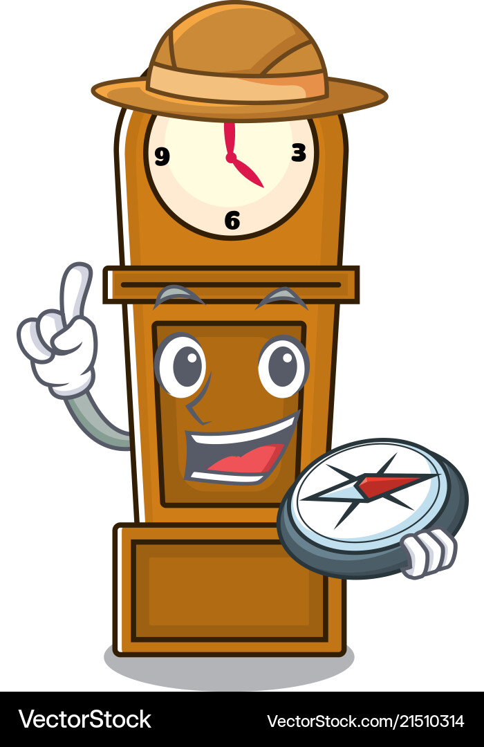 Explorer grandfather clock mascot cartoon Vector Image
