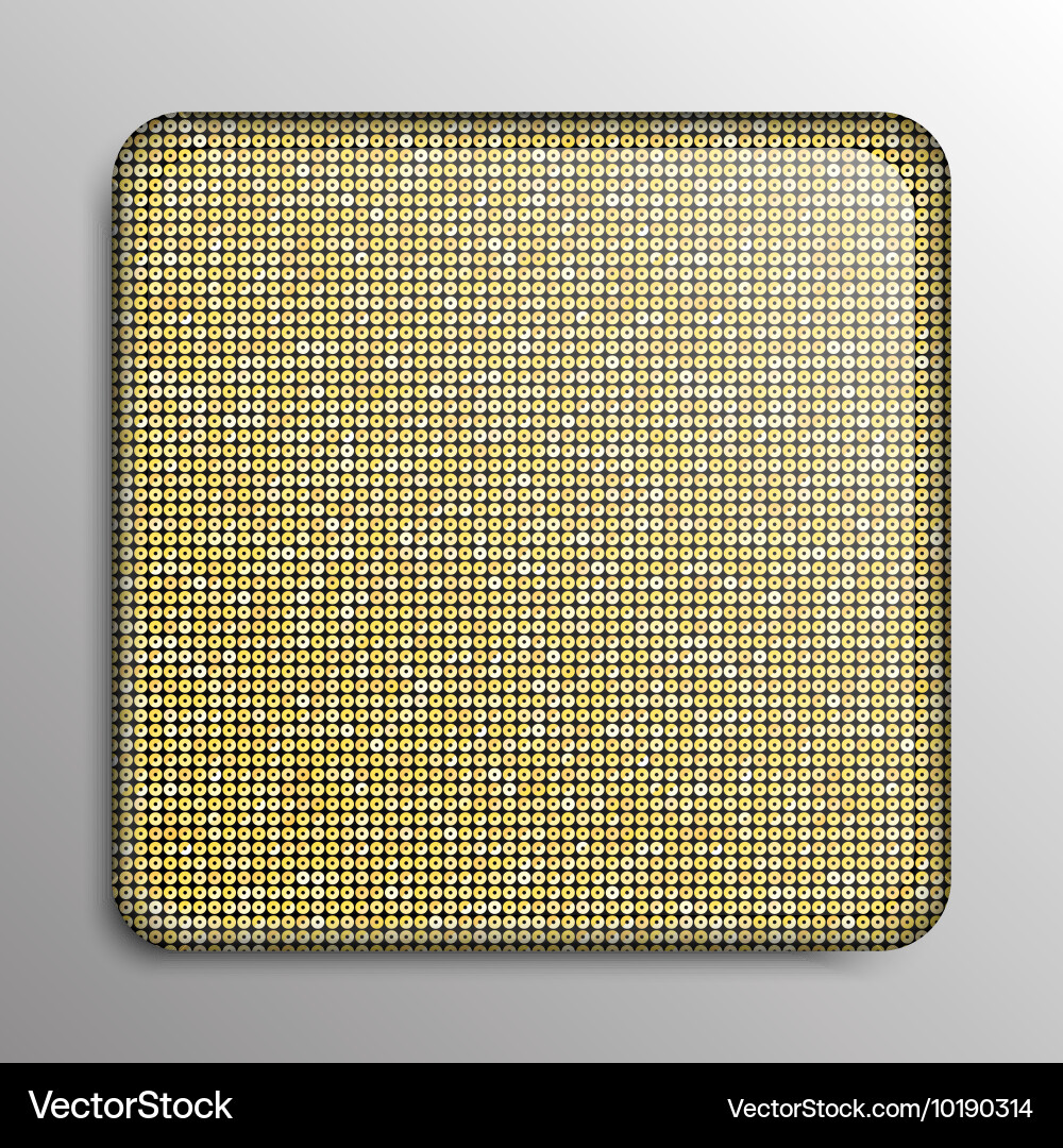 Gold sequin square button on background vector image