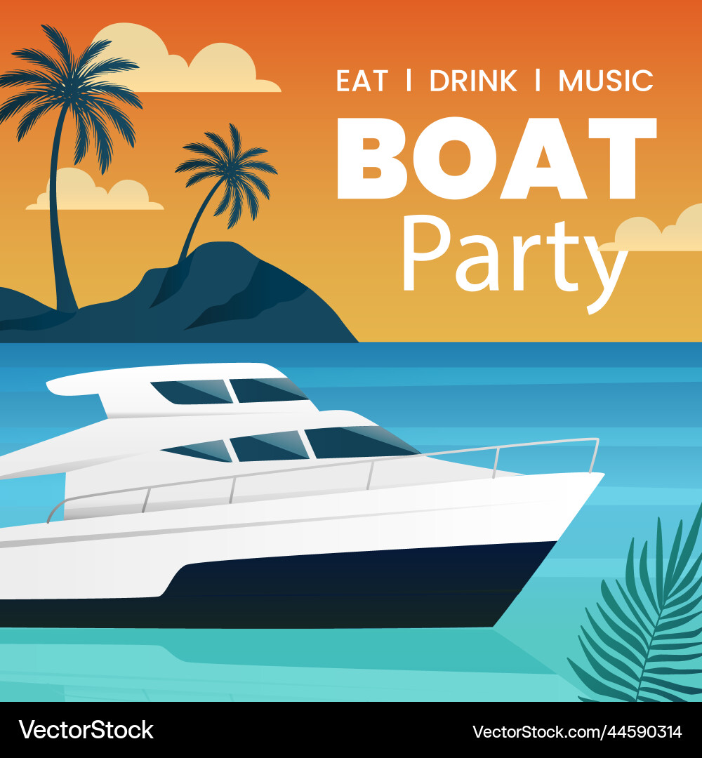Gradient boat party with palm trees posts Gradient boat party with palm trees posts Vector Image