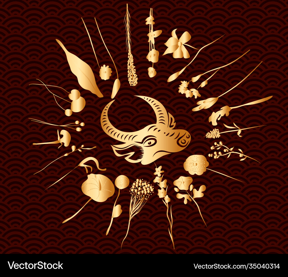 Happy chinese new year 2021 ox gold zodiac Happy chinese new year 2021 ox gold zodiac vector image
