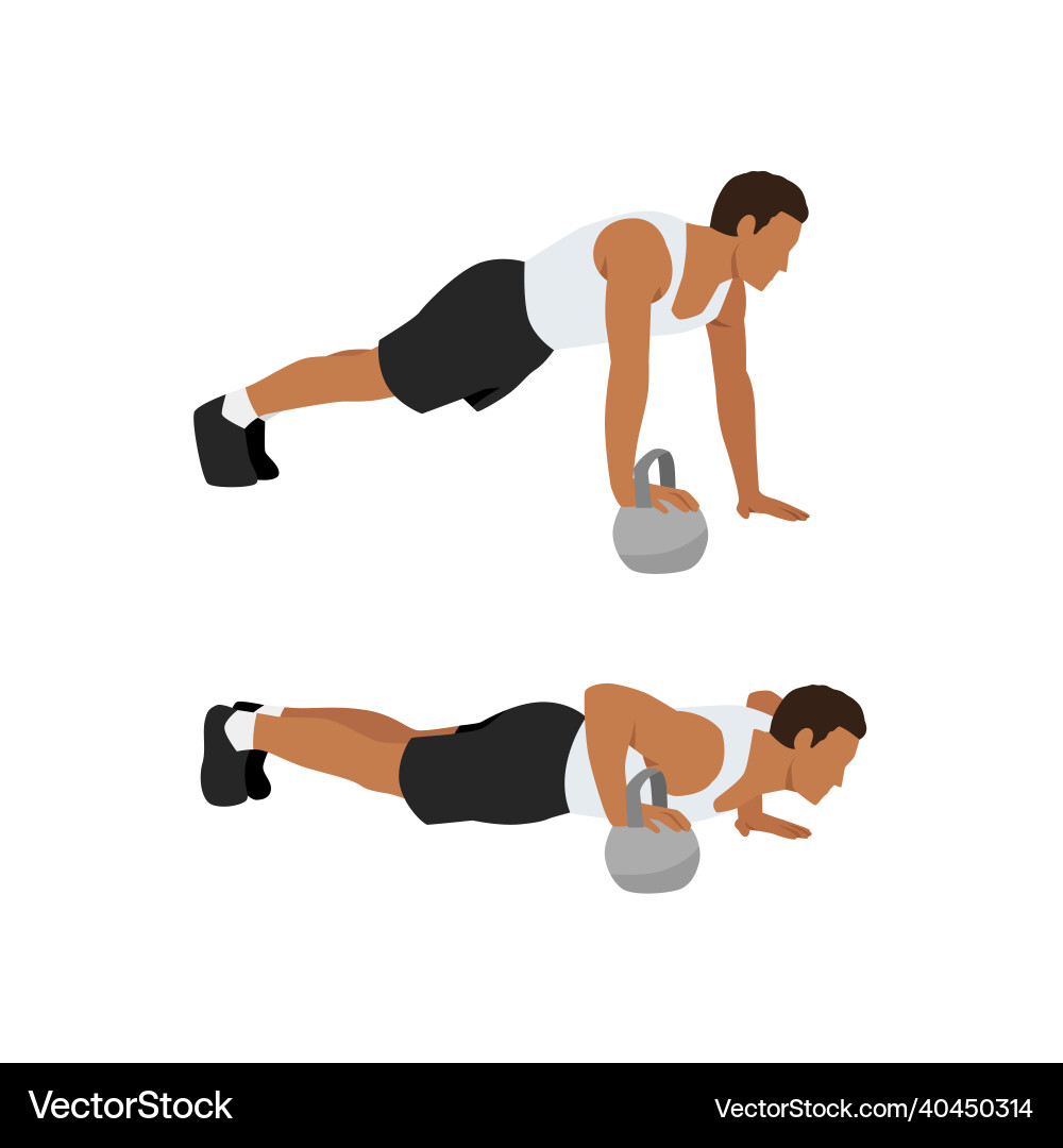 Man doing push up with one hand on the kettlebell Man doing push up with one hand on the kettlebell vector image