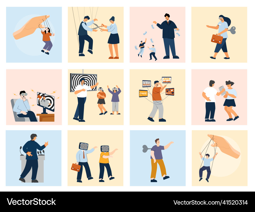 Manipulation square compositions set Manipulation square compositions set vector image