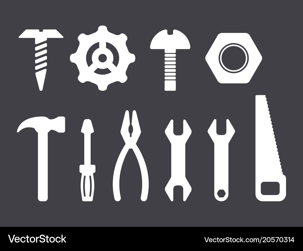 Manual tools and instruments set white isolated Vector Image