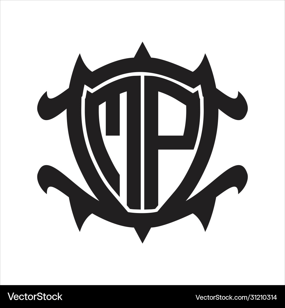 Mp logo monogram isolated with frame shield shape vector image