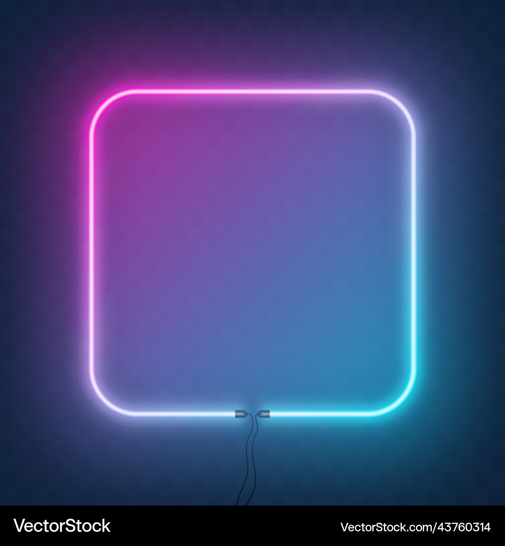 Neon square frame border with wire lights Neon square frame border with wire lights Vector Image