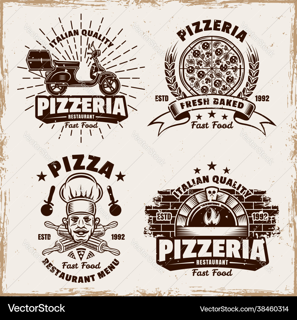 Pizzeria set emblems badges labels Royalty Free Vector Image