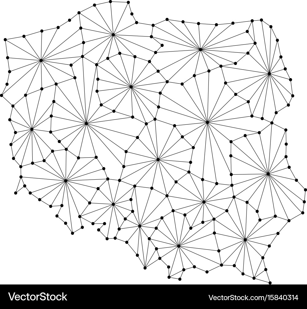 Poland map of polygonal mosaic lines network rays vector image