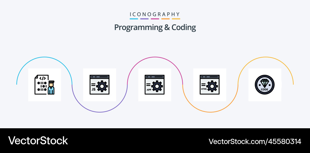 Programming and coding line filled flat 5 icon vector image