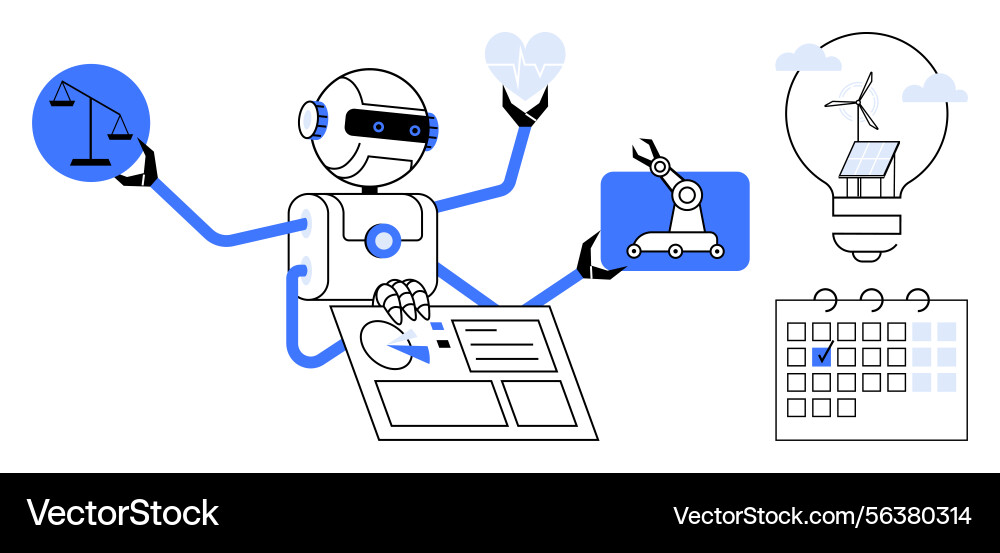 Robot managing tasks with automation Robot managing tasks with automation vector image