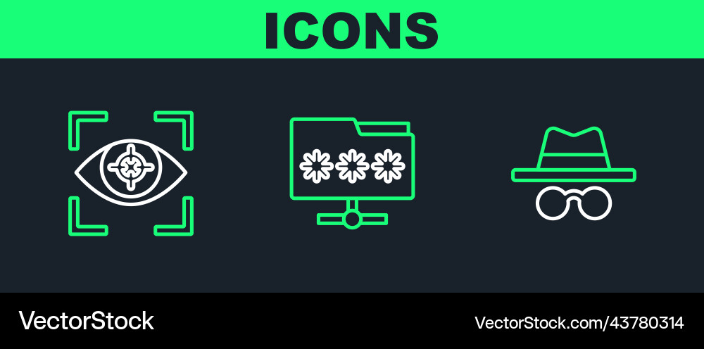 Set line incognito mode eye scan and folder Set line incognito mode eye scan and folder vector image