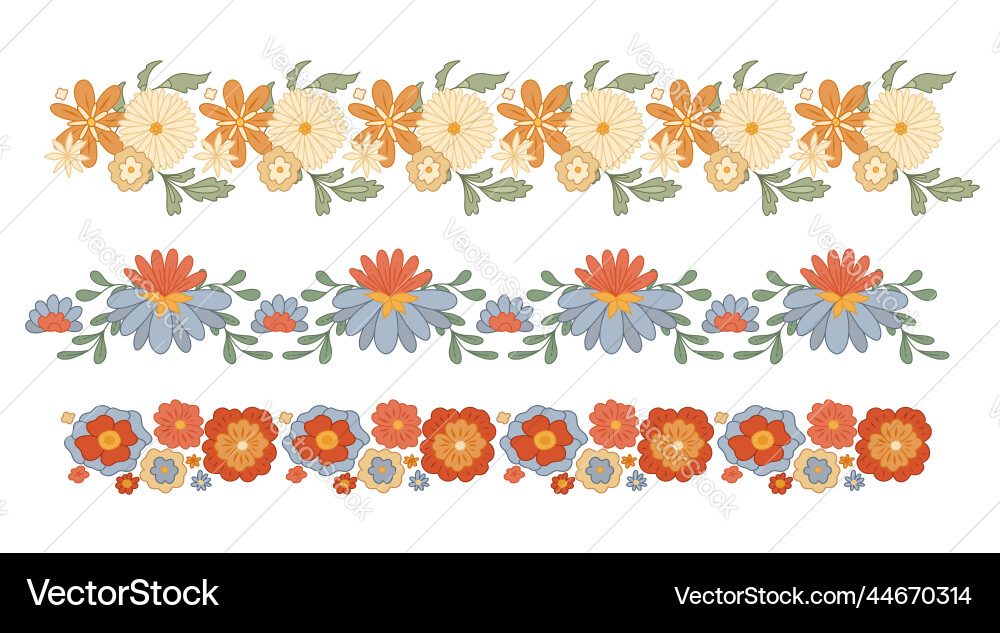Set of seamless retro border with groovy Set of seamless retro border with groovy vector image