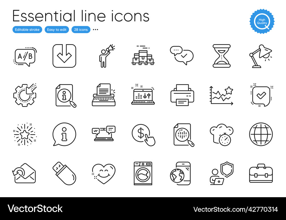 Table lamp load document and send mail line icons Vector Image