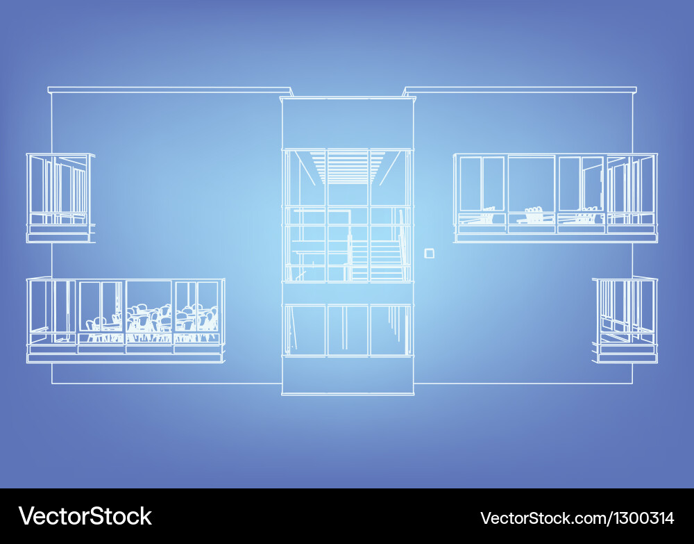 Wireframe building over blueprint vector image