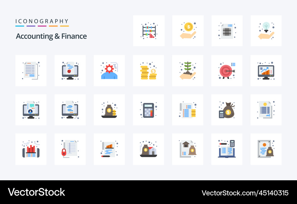 25 accounting and finance flat color icon pack Vector Image