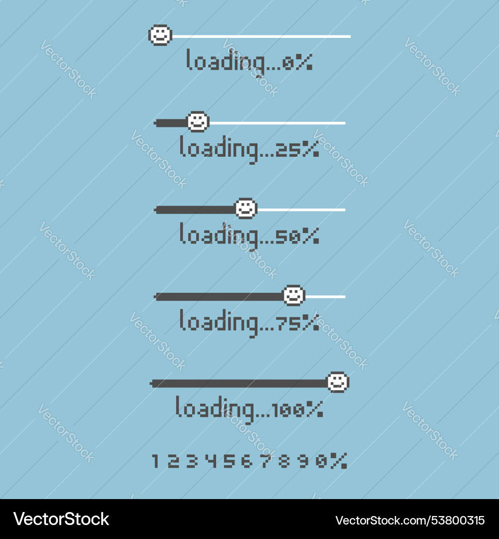 8bit pixel art loading process counter bar 8bit pixel art loading process counter bar vector image