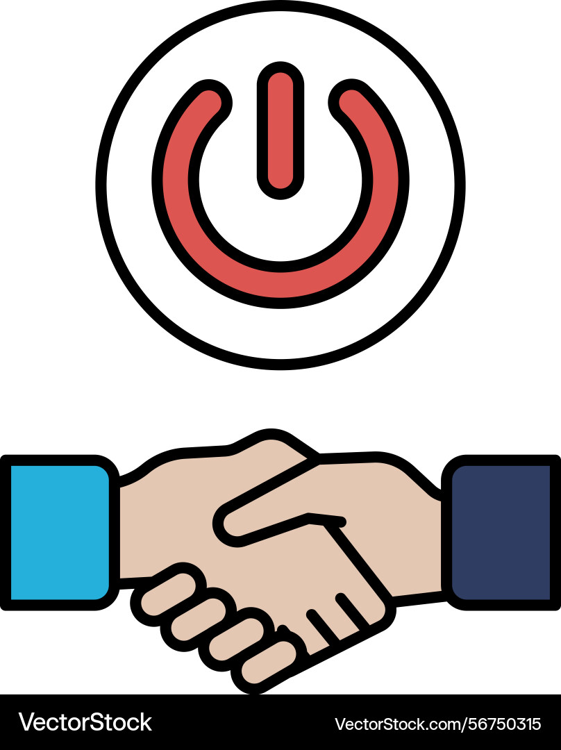 A handshake between two people with red button vector image