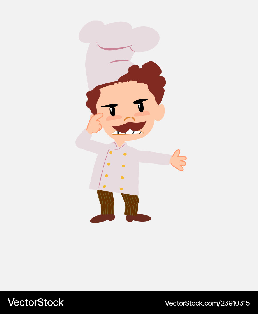 Chef is angry and points his head with index Chef is angry and points his head with index vector image