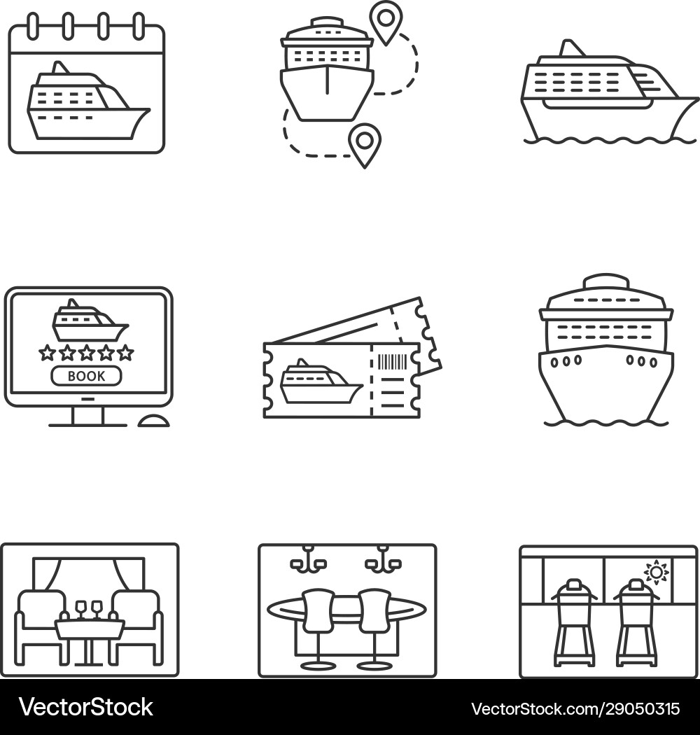 Cruise linear icons set Cruise linear icons set vector image