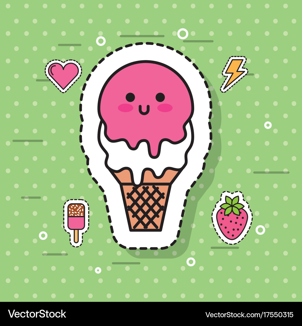 Cute Kawaii Ice Cream Cartoon Vector Image