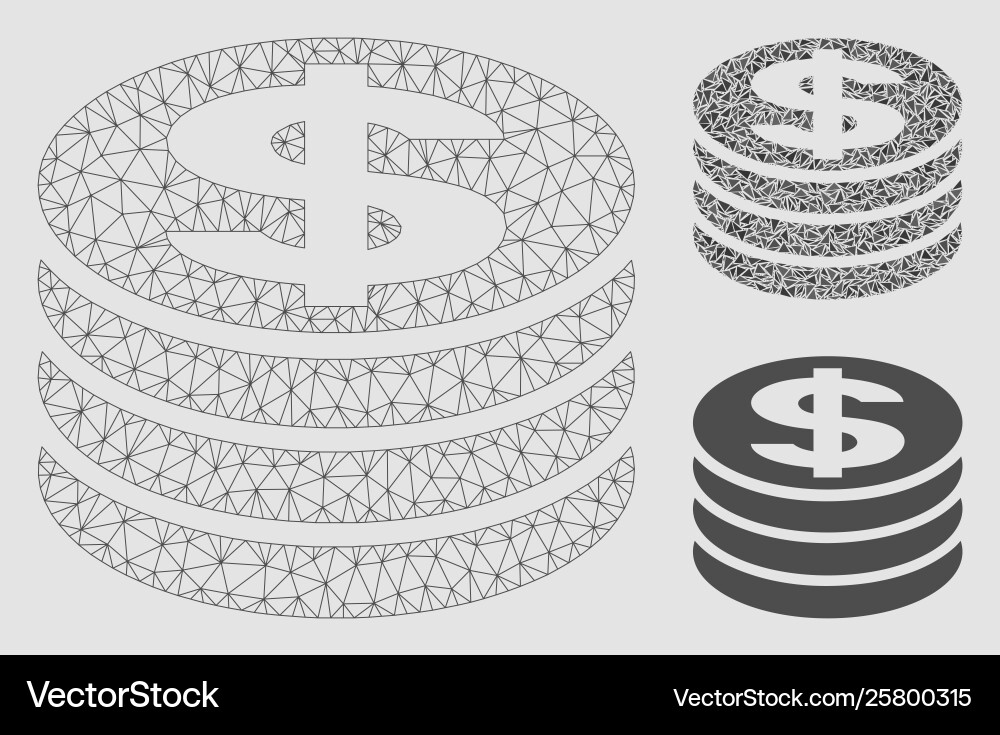 Dollar coin column mesh wire frame model Dollar coin column mesh wire frame model vector image