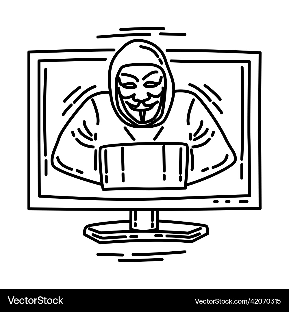Hacker computer icon doodle hand drawn or outline Hacker computer icon doodle hand drawn or outline vector image