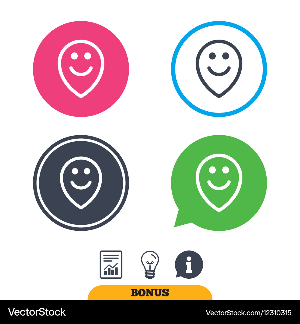 Happy face map pointer symbol smile icon vector image