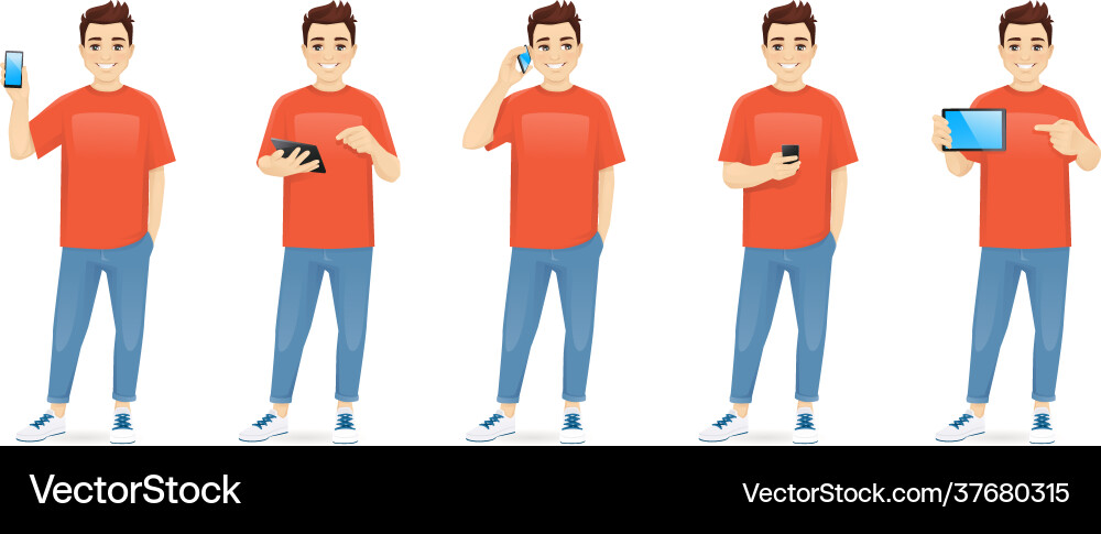 Man with Smartphone and Tablet vector image