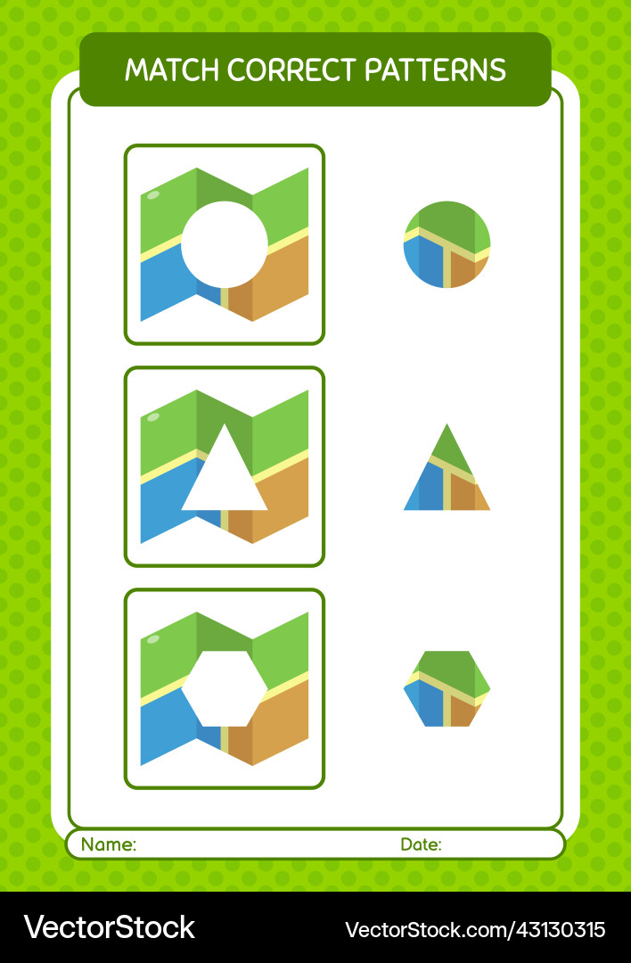 Match pattern game with map worksheet Match pattern game with map worksheet Vector Image