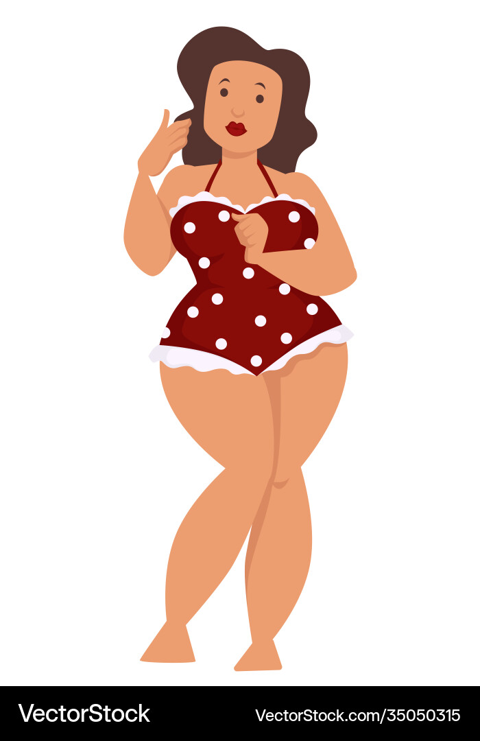 Plump woman plus size model in swimsuit isolated Plump woman plus size model in swimsuit isolated vector image