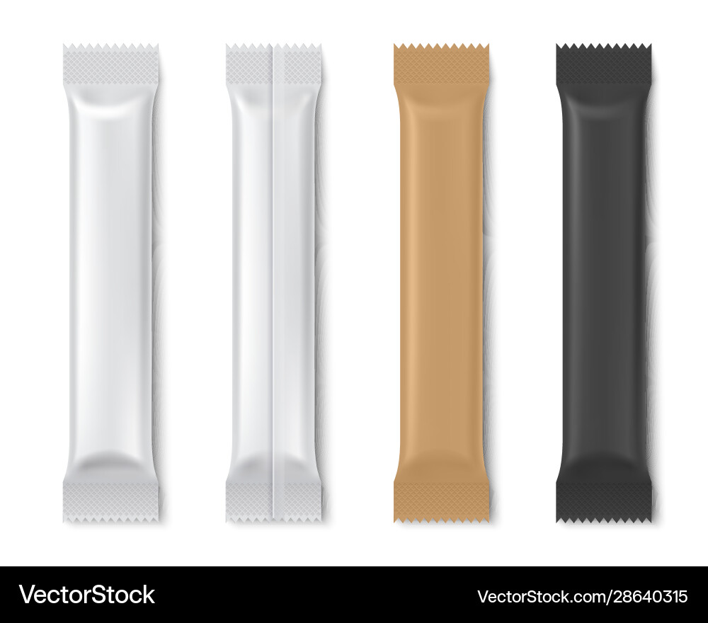 Sachet stick sugar package mockup for coffee Sachet stick sugar package mockup for coffee vector image