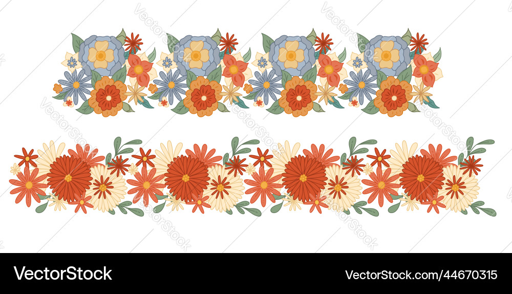 Set of seamless retro border with groovy vector image