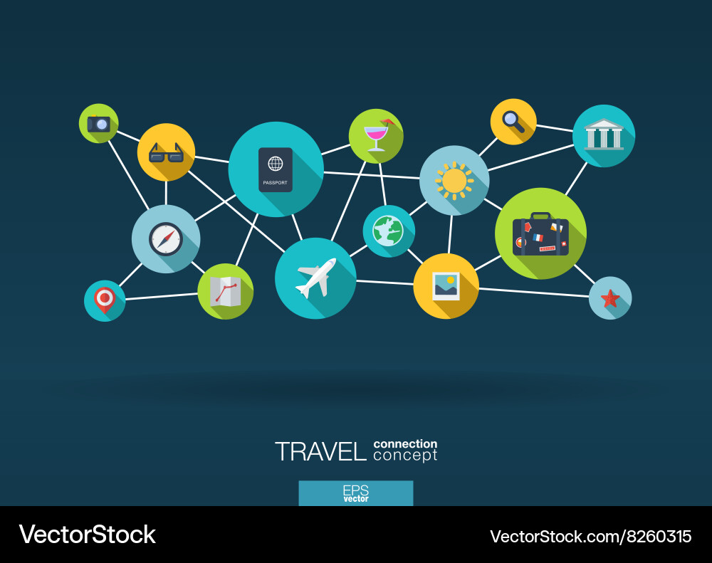 Travel network background with integrate flat vector image