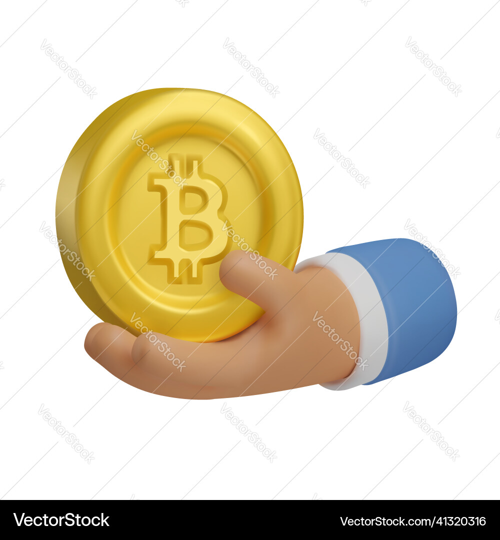 3d icon hand with golden bitcoin – Royalty-Free Vector | VectorStock