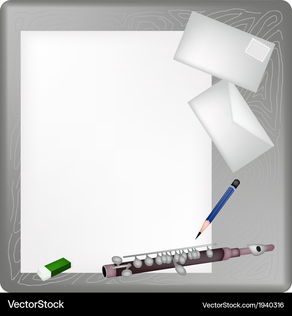 A piccolo lying on blank page and envelope vector image