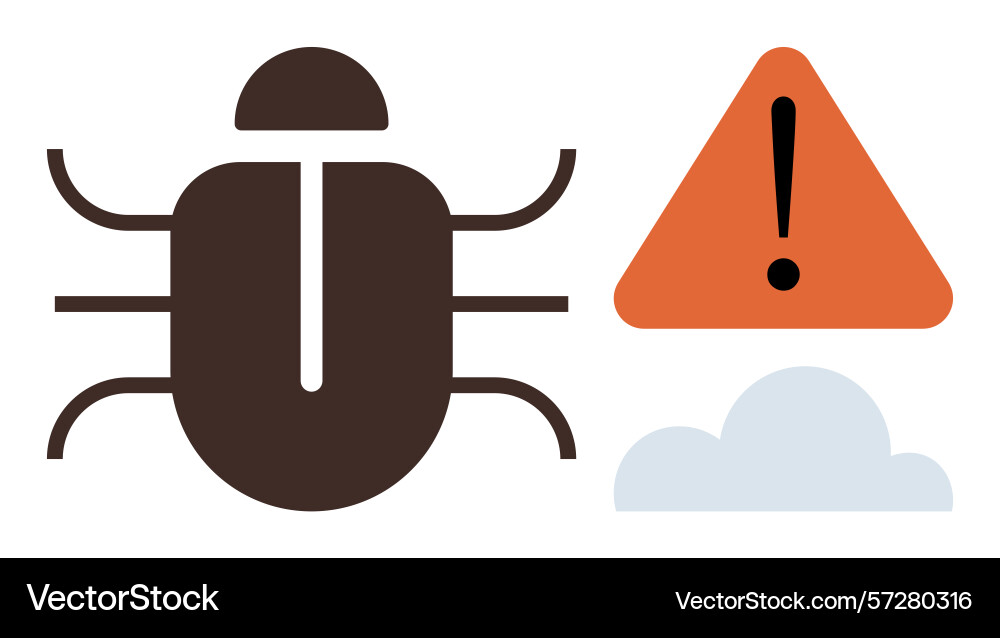 Bug and error warning symbol with exclamation mark Bug and error warning symbol with exclamation mark vector image