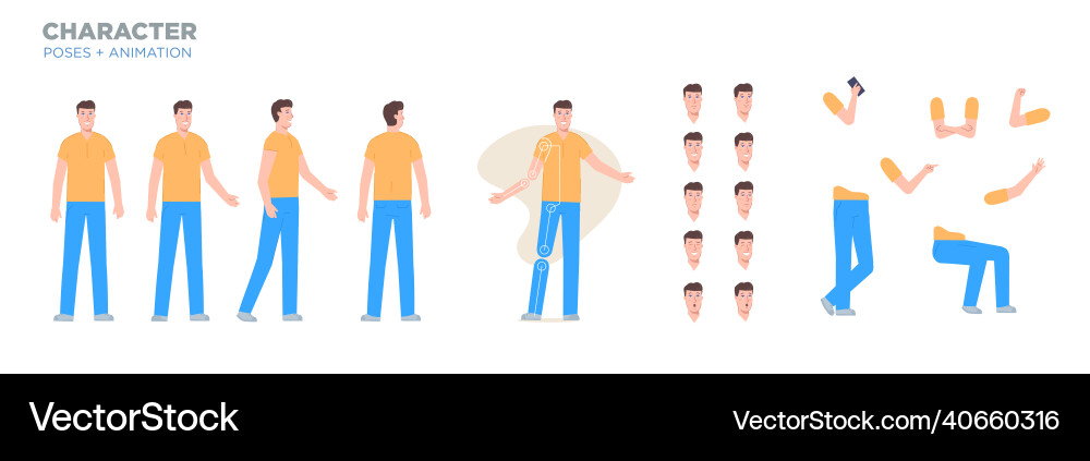 Cartoon Man Character Animation Set Vector Image