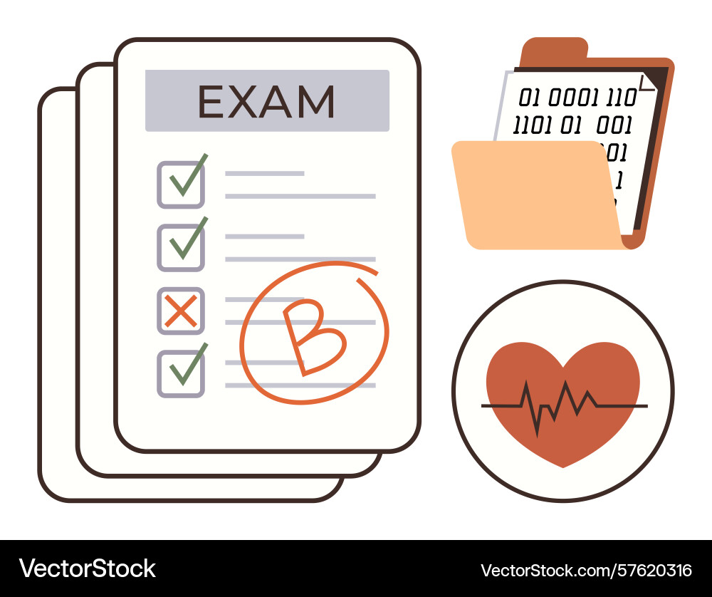 Exam results with graded paper binary data folder Exam results with graded paper binary data folder Vector Image
