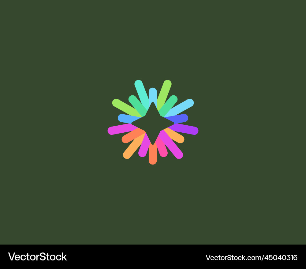 Four pointed star with rainbow lines rays around Four pointed star with rainbow lines rays around vector image