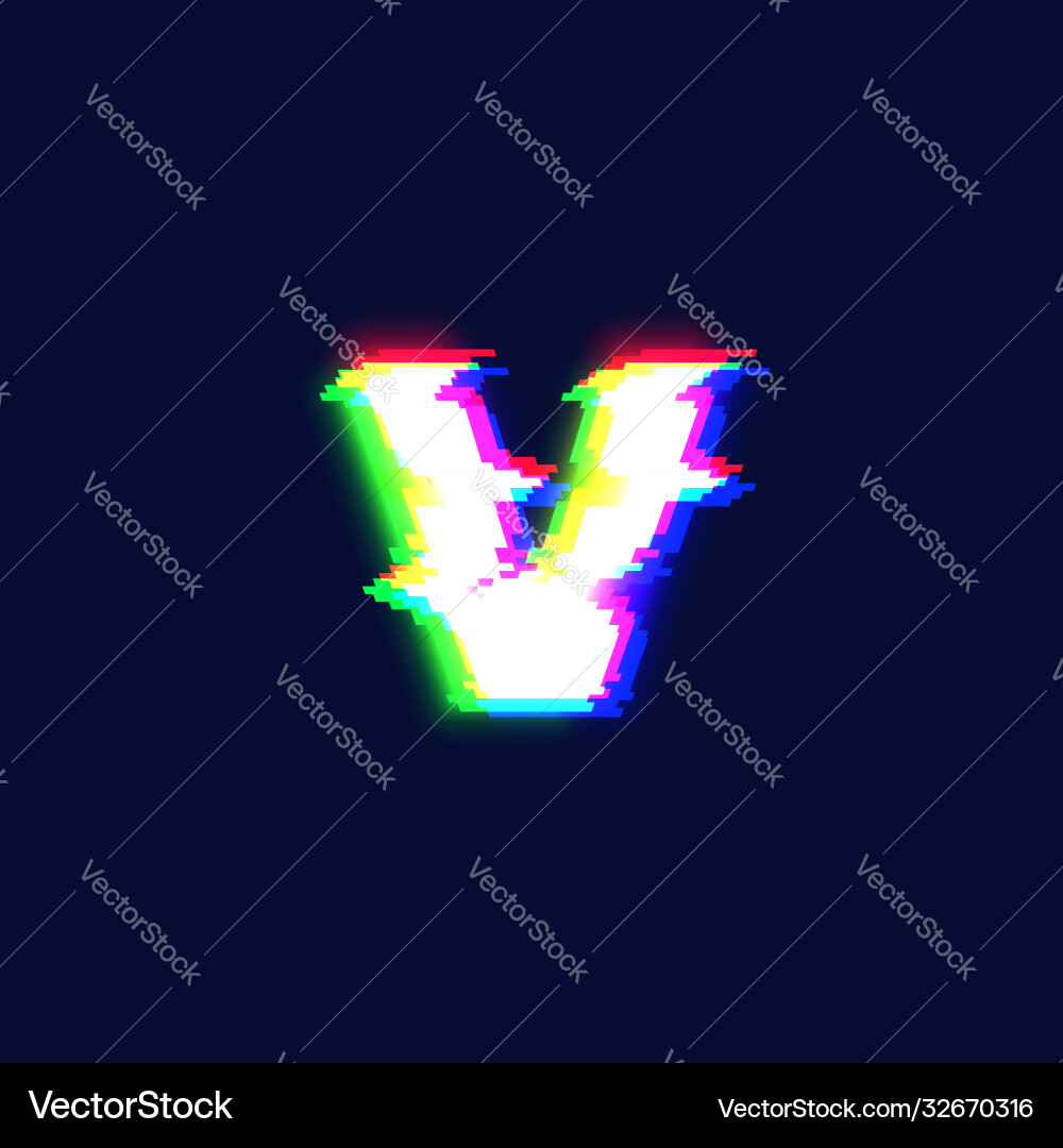 Glitch V Font Character - Distorted Effect vector image