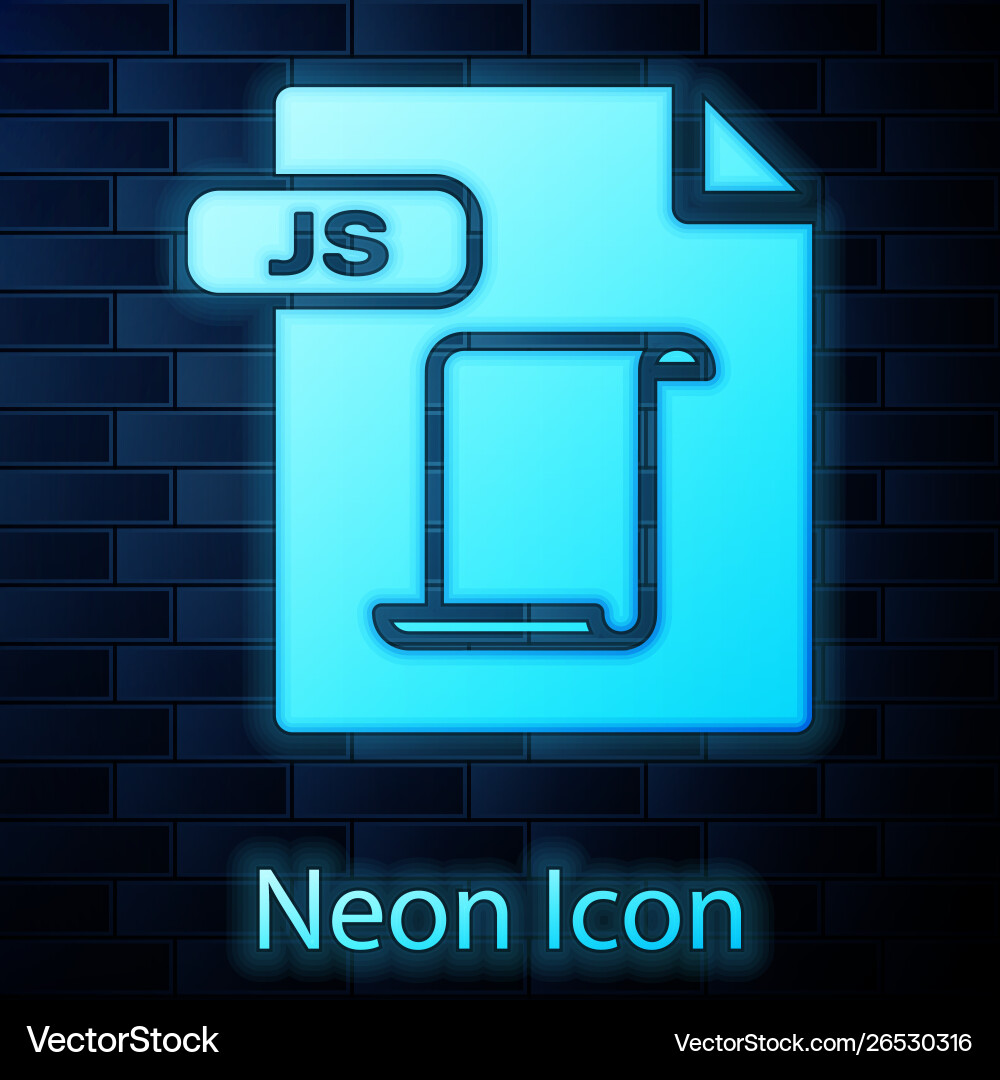 Glowing neon js file document download button Glowing neon js file document download button vector image